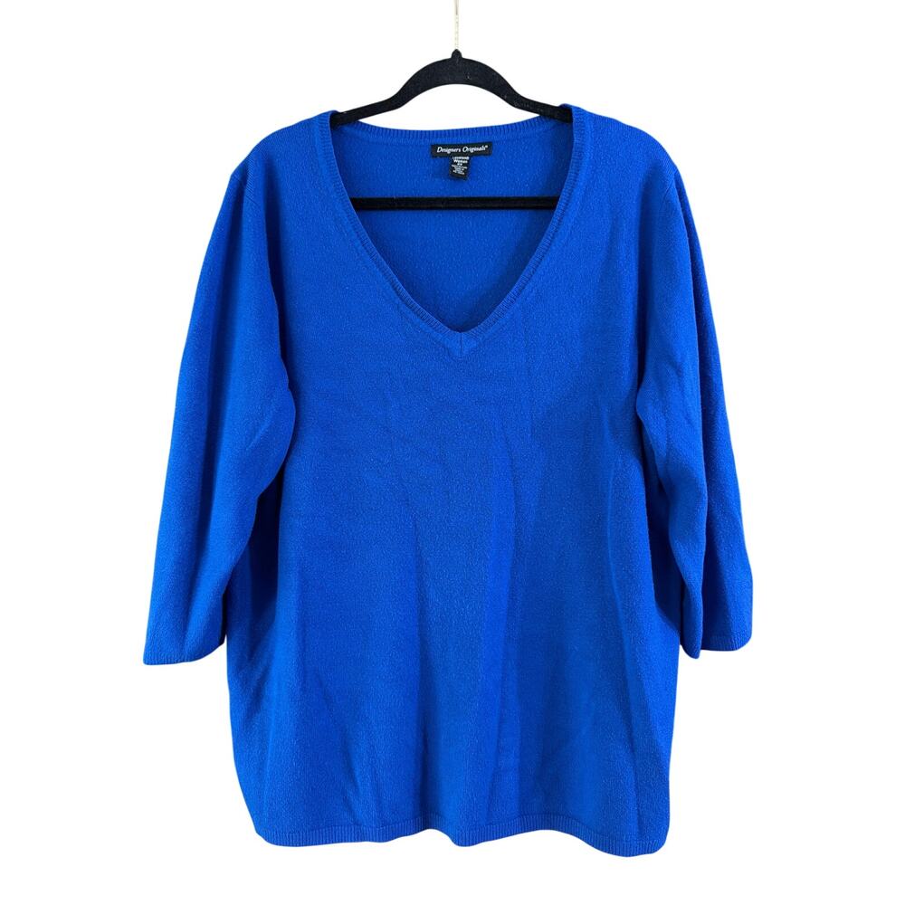 Designers Originals Women's Plus Size Royal Blue V-Neck Sweater Size 2X